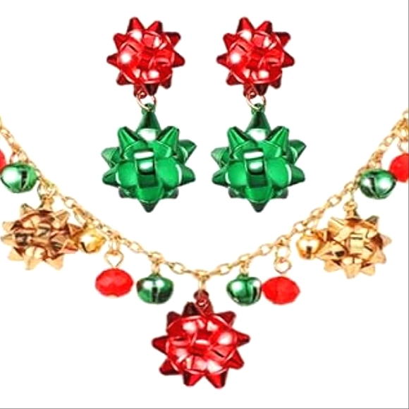ποΈ$28,4.99β΅ποΈ 3 Piece Holiday Set - necklace, earrings bracelet.. Bells & Bows - Picture 2 of 2